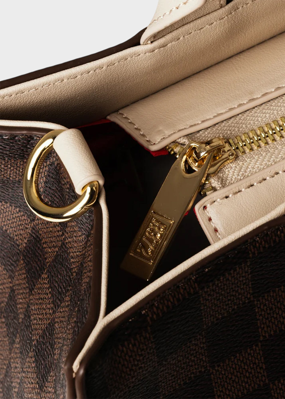 Borsa a mano con tracolla, logo ricamato frontale e trama a scacchi, "Limited Edition"