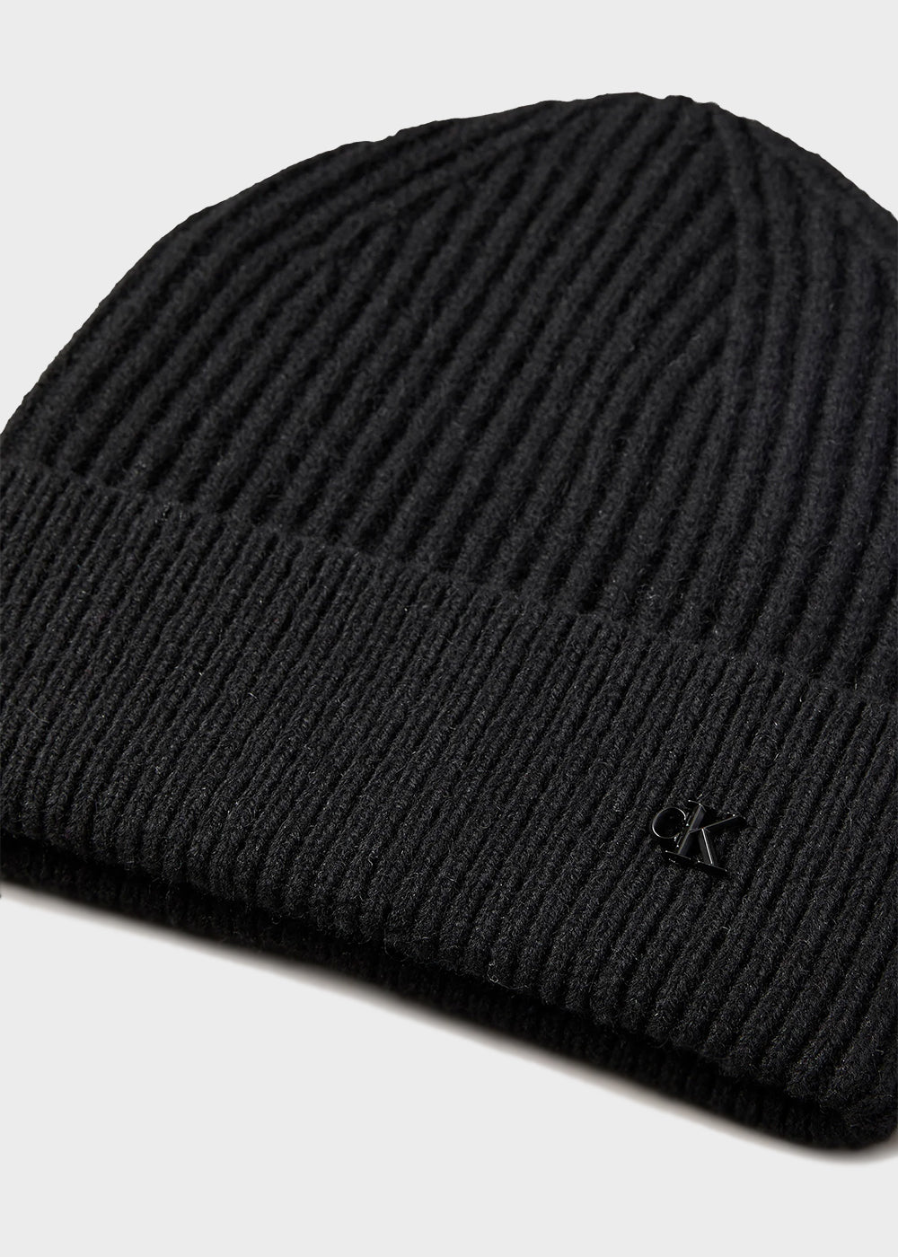 Black wool blend logo beanie