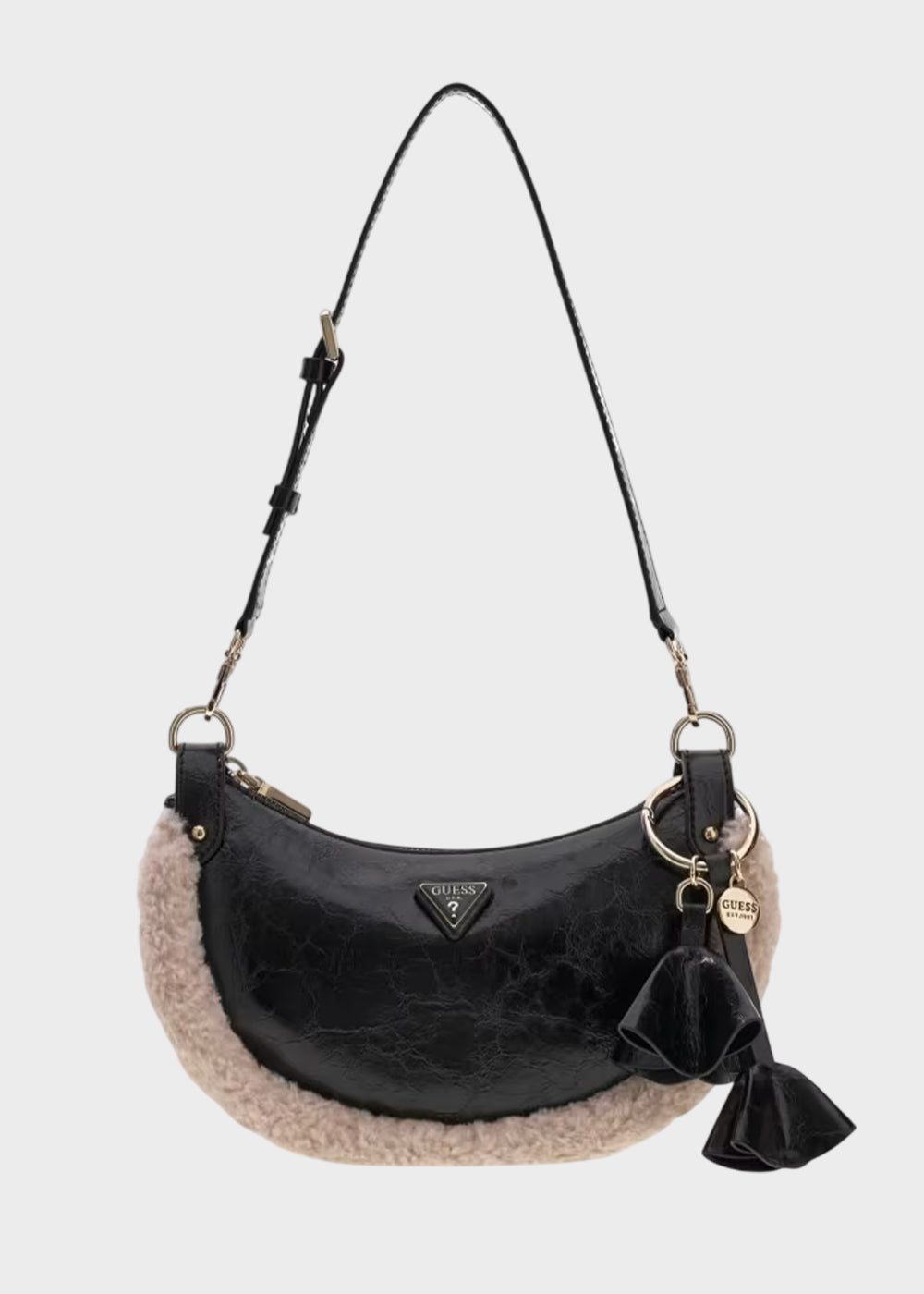 Borsa a spalla Katie con dettagli effetto lana e charm