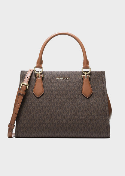 Borsa a mano Marilyn media con tracolla, in pelle saffiano con logo all over