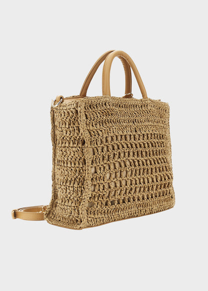 Borsa a mano effetto rafia con tracolla