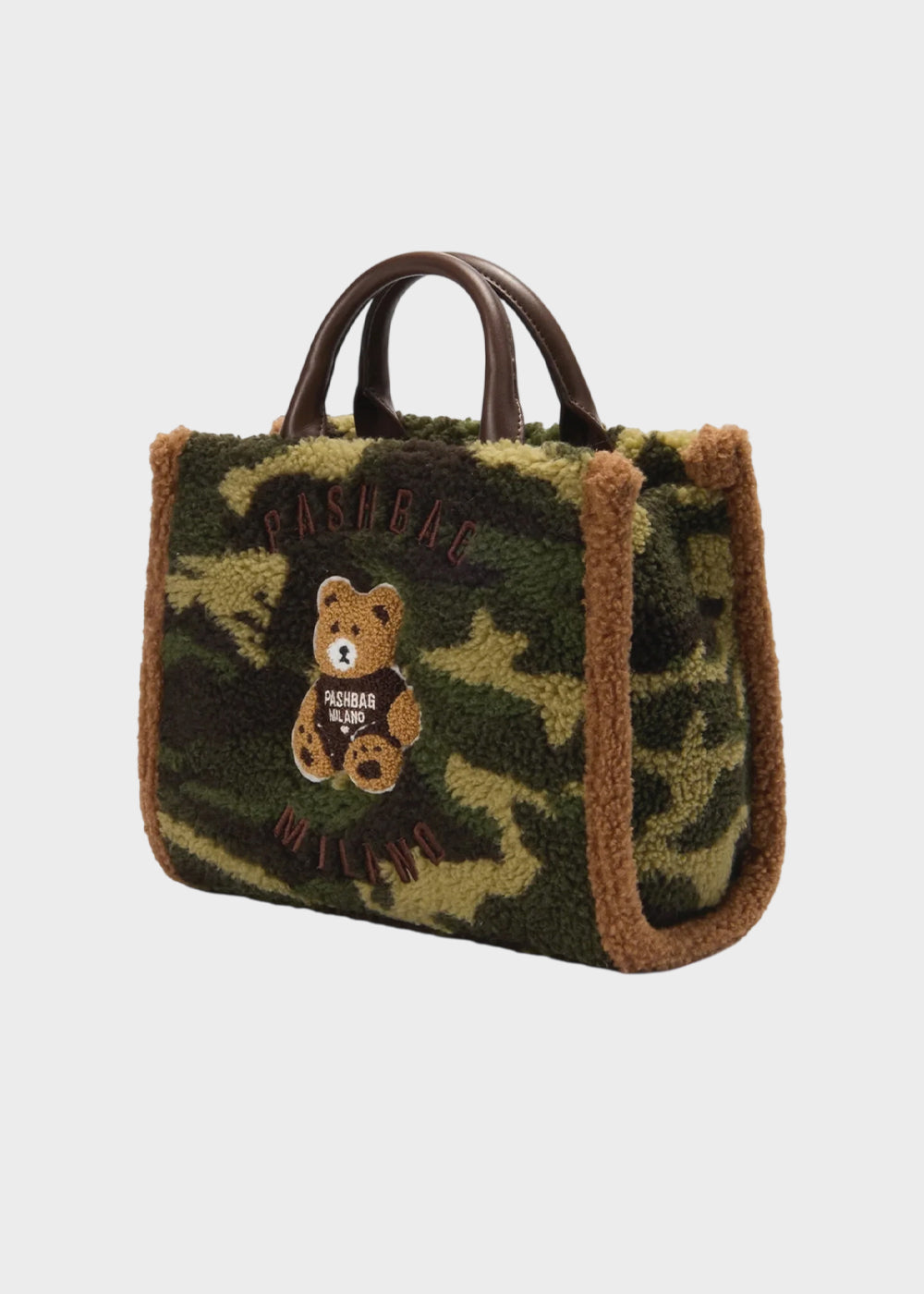 Borsa a mano Mini Marge Camo in effetto lana con tracolla e applicazione orsetto centrale Teddy-2