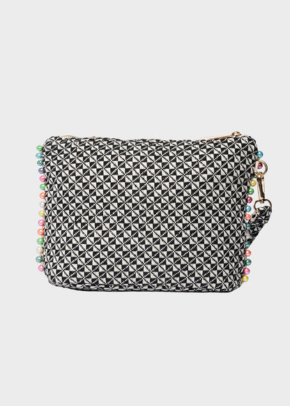 Pochette da Mare in tessuto Cassy Indy con perline laterali e manico rimovibile