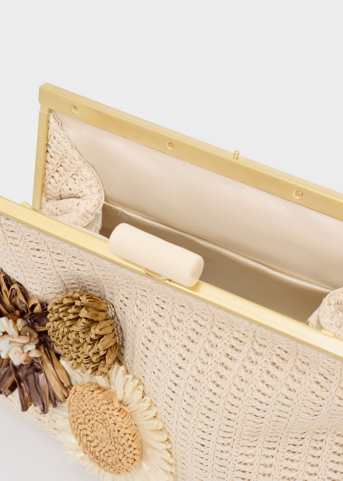 Pochette Marbella in paglia con fiori e tracolla a catena