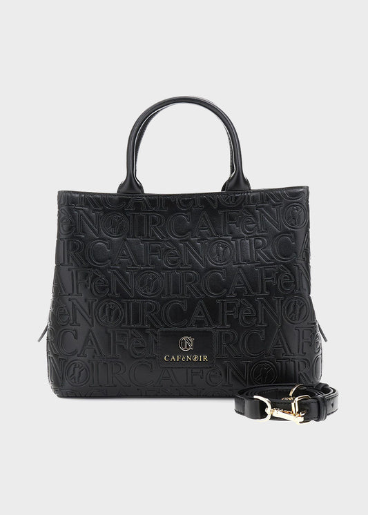 Handbag with leather-effect shoulder strap and all-over logos