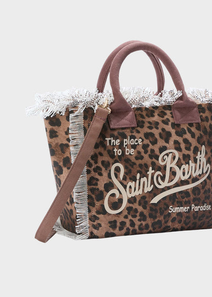Borsa da mare media Colette in canvas con fantasia leopardata