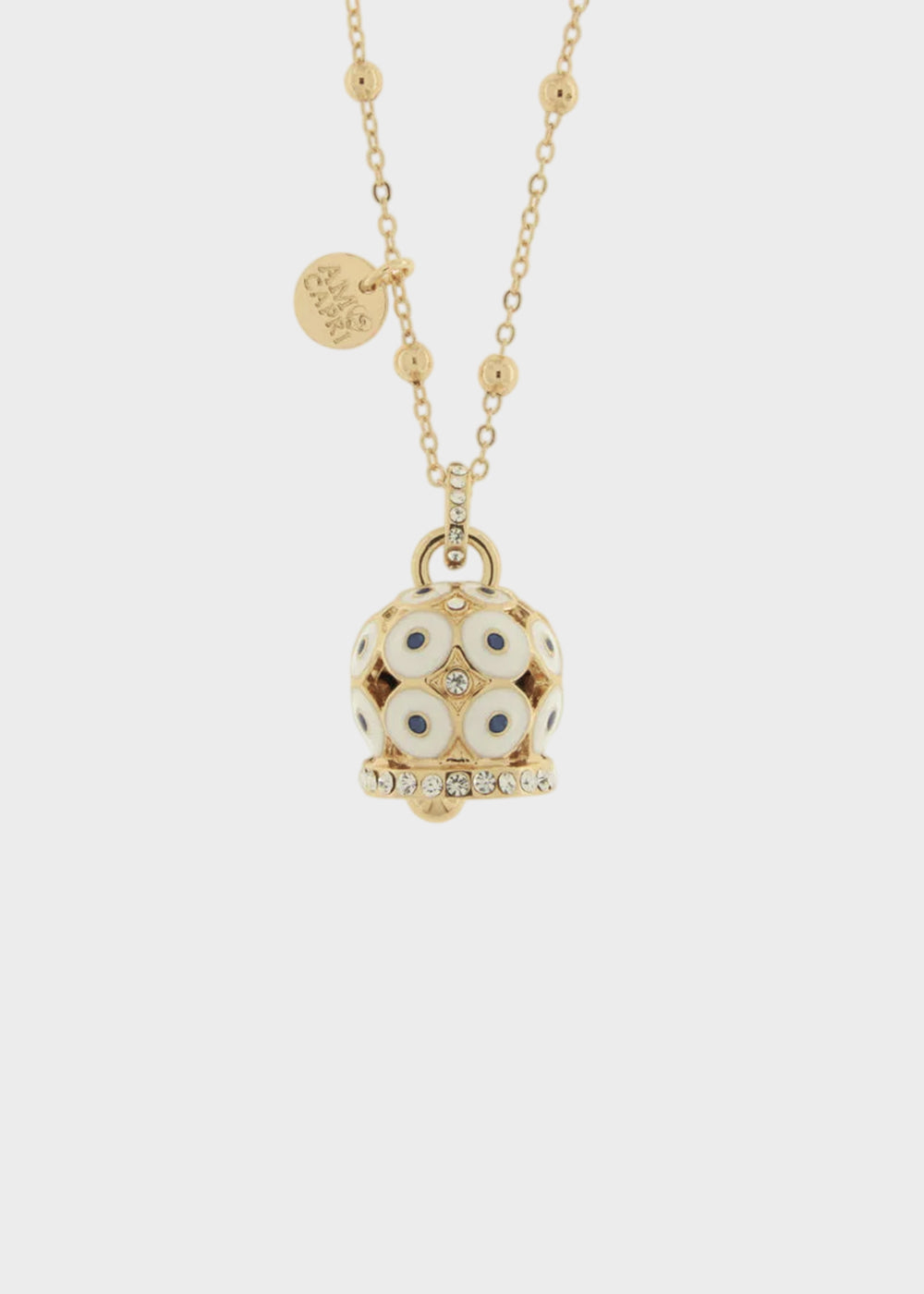 Collana in Metallo con campana a pois bianchi e zirconi grande