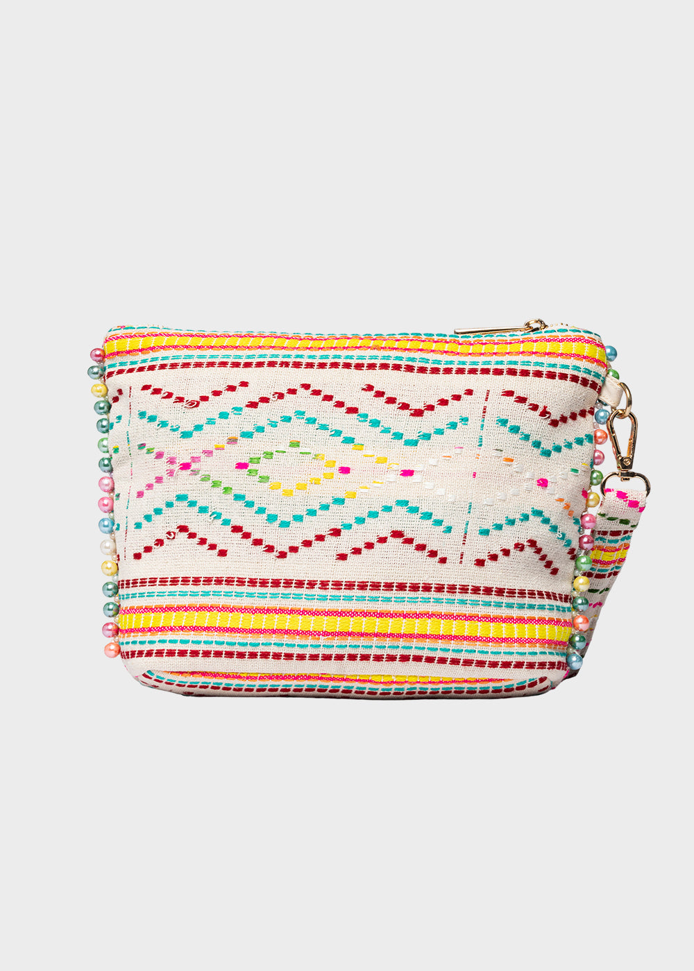 Pochette da Mare in tessuto Cassy Indy con perline laterali e manico rimovibile