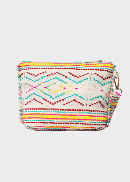 Pochette da Mare in tessuto Cassy Indy con perline laterali e manico rimovibile