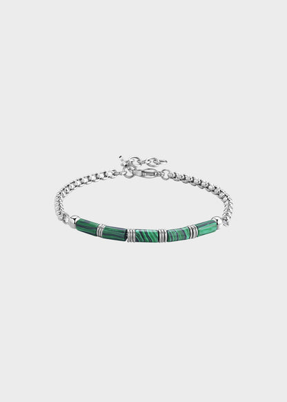 Bracciale Riot in acciaio con catena e centrale con elementi in malachite e acciaio