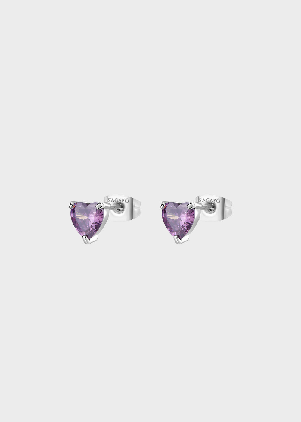 Orecchini a lobo Dazzly in acciaio con cubic zirconia a forma di cuore viola