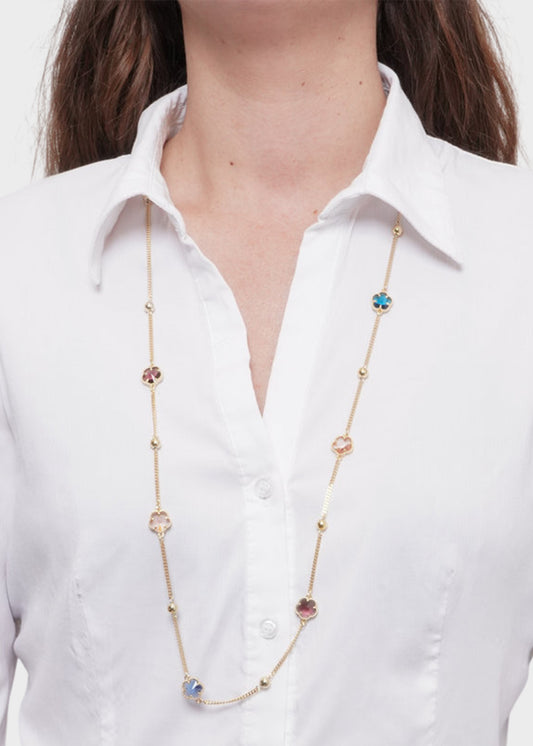 Collana lunga in Metallo color oro con fiori colorati
