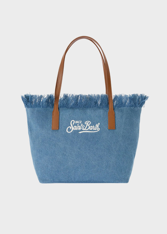 Borsa shopper City media in tessuto con frange