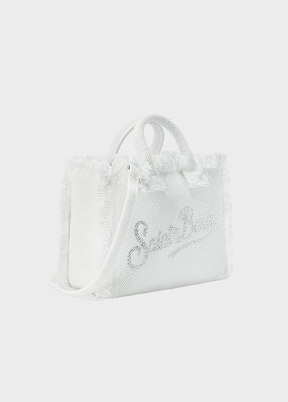 Borsetta da mare piccola Vanity Mini Strass con tracolla, in canvas