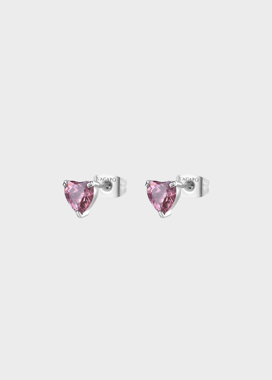 Orecchini a lobo Dazzly in acciaio con cubic zirconia a forma di cuore rosa