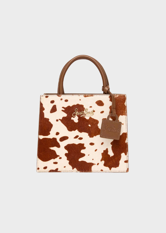 Borsetta a mano piccola Shop Bag Mini Cow Brushed in pelle effetto pelo con tracolla e logo metallico