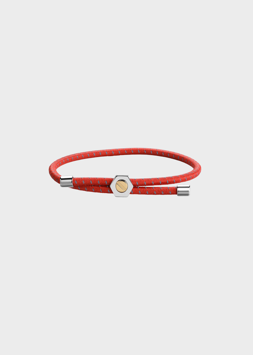 Bracciale Panama in cordino elastico arancione con dettagli in acciaio e centrale a vite con finitura pvd oro 14K