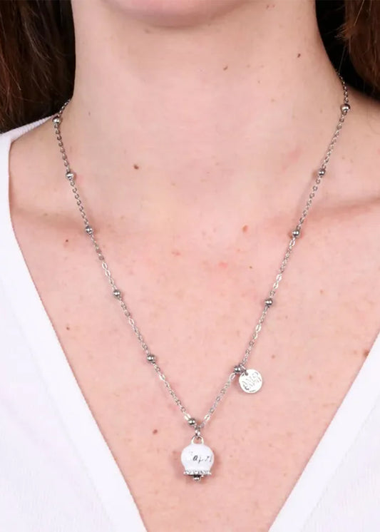 Collana in Acciaio color argento con Campanella Portafortuna Capri Bianca