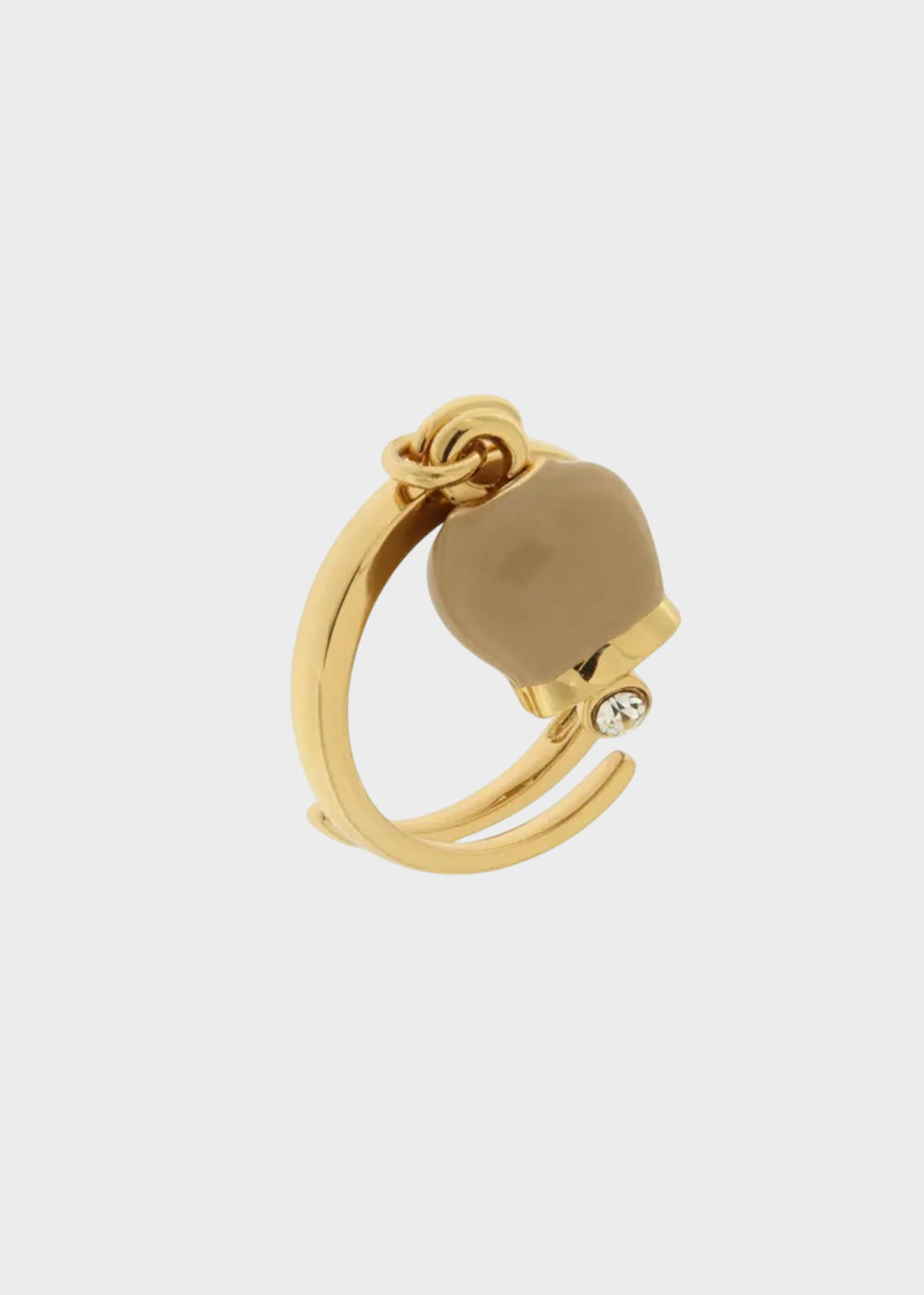 Anello in Metallo color oro con campanella portafortuna pendente marrone e punto luce