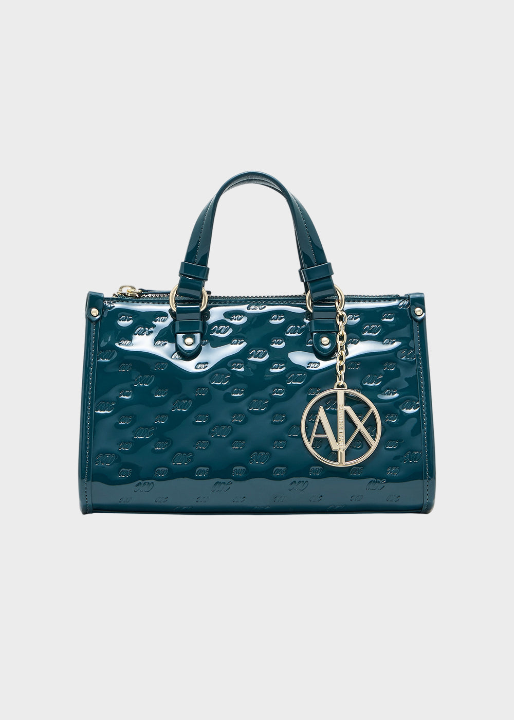 Borsa a mano Gynger Patent Bauletto S con tracolla, logo all over lucida