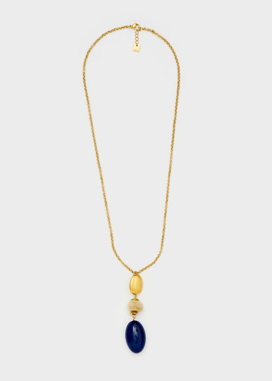 Collana Paola lunga con pendente blu, in acciaio