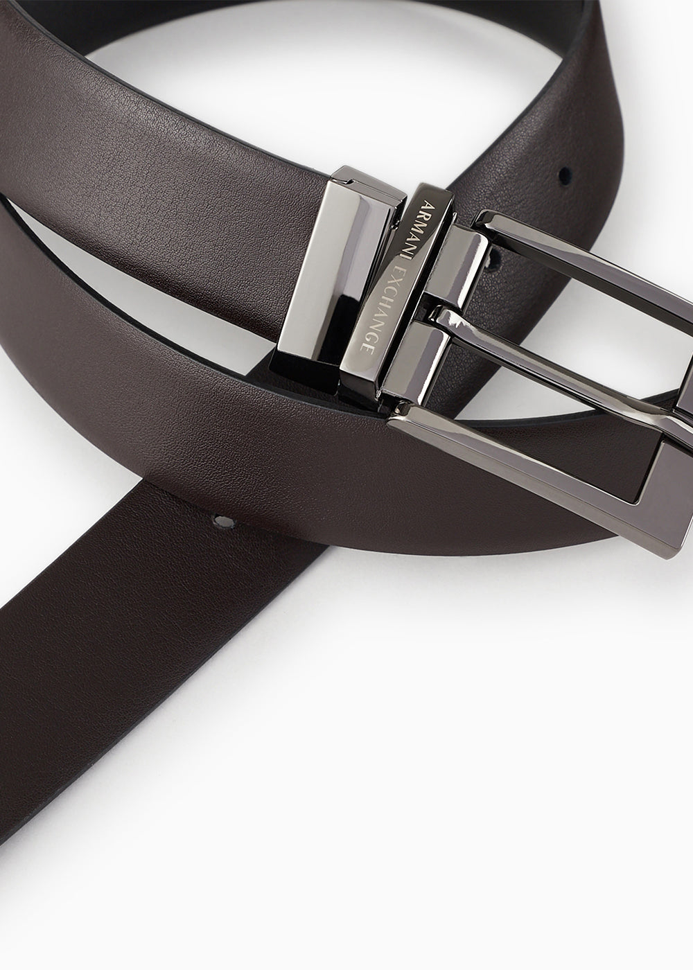 Cintura in pelle con ardiglione, reversibile e accorciabile nera e marrone (3,3 cm)