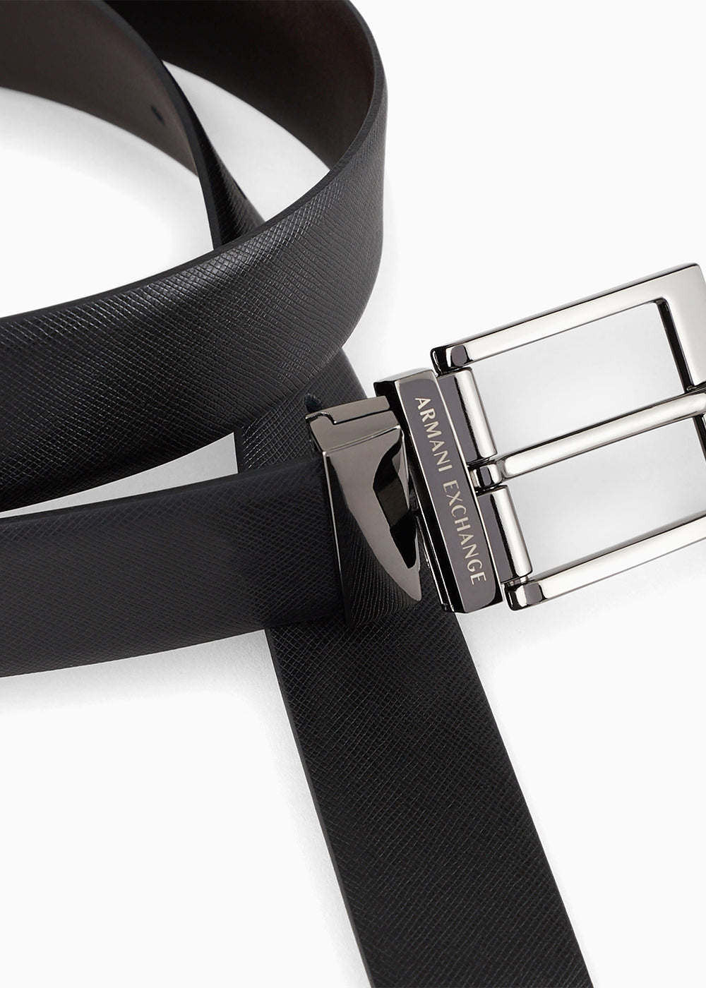 Cintura in pelle con ardiglione, reversibile e accorciabile nera e marrone (3,3 cm)-3