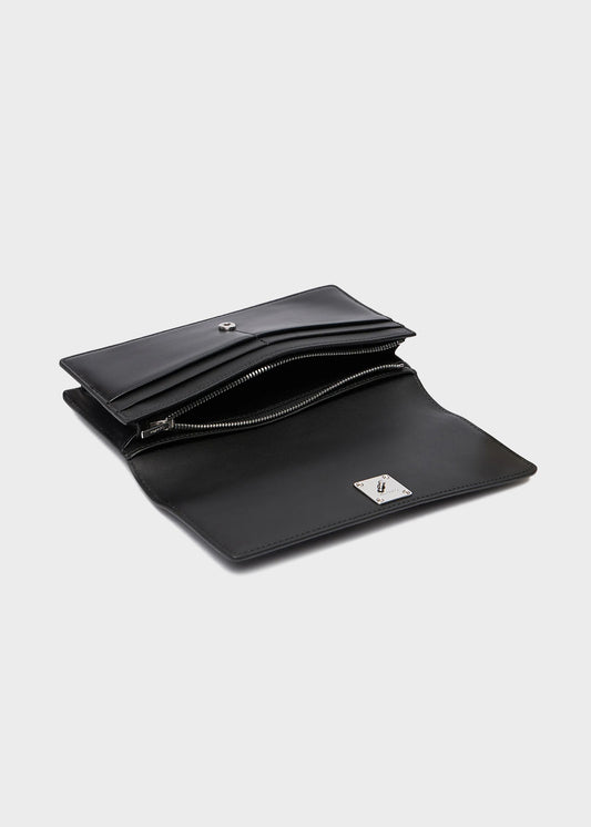 Portafoglio a libro in pelle con emblem logo monogramma e zip interna