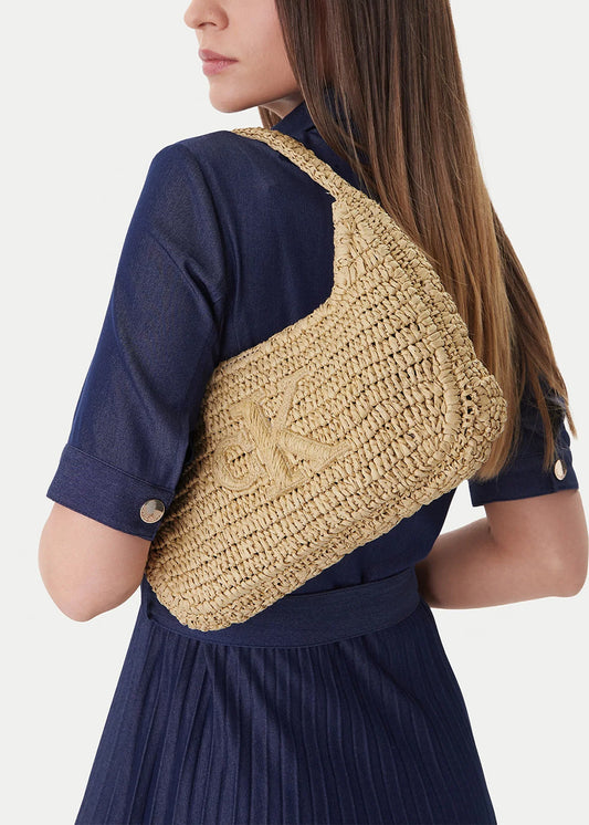 Borsa a spalla in Raffia con logo