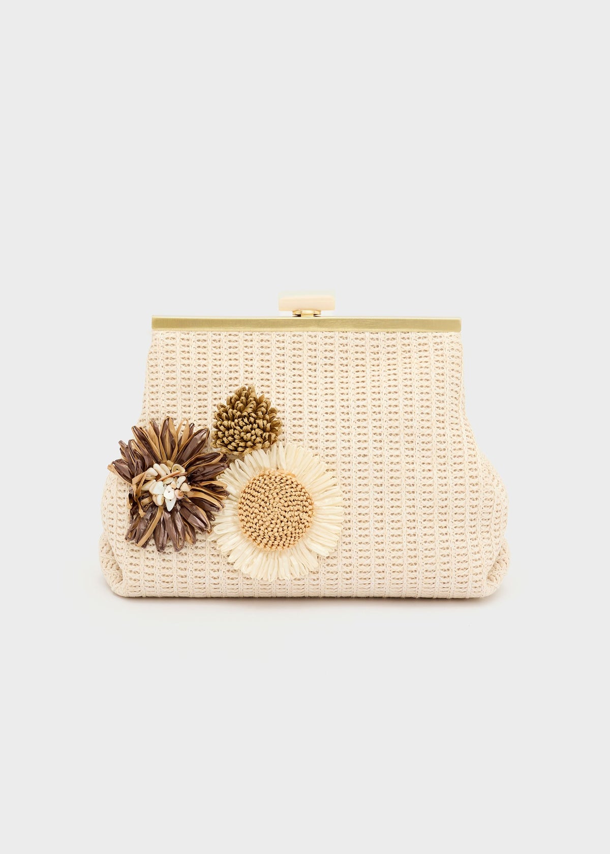 Pochette Marbella in paglia con fiori e tracolla a catena