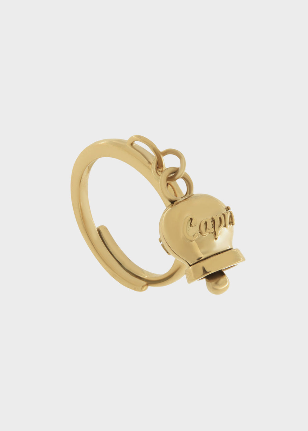 Anello in Acciaio color oro con campanella pendente oro con scritta Capri