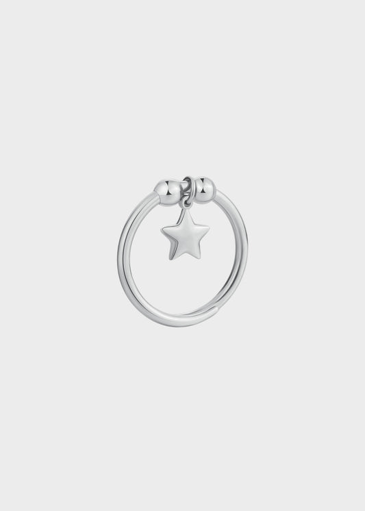 Anello regolabile Feelings in acciaio con sfere e pendente a forma di stella