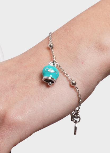 Bracciale in Acciaio color argento con campanella pendente Turchese con scritta Capri