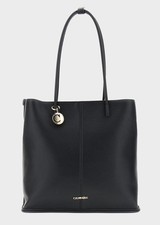 Leather-look tote bag with tubular handles