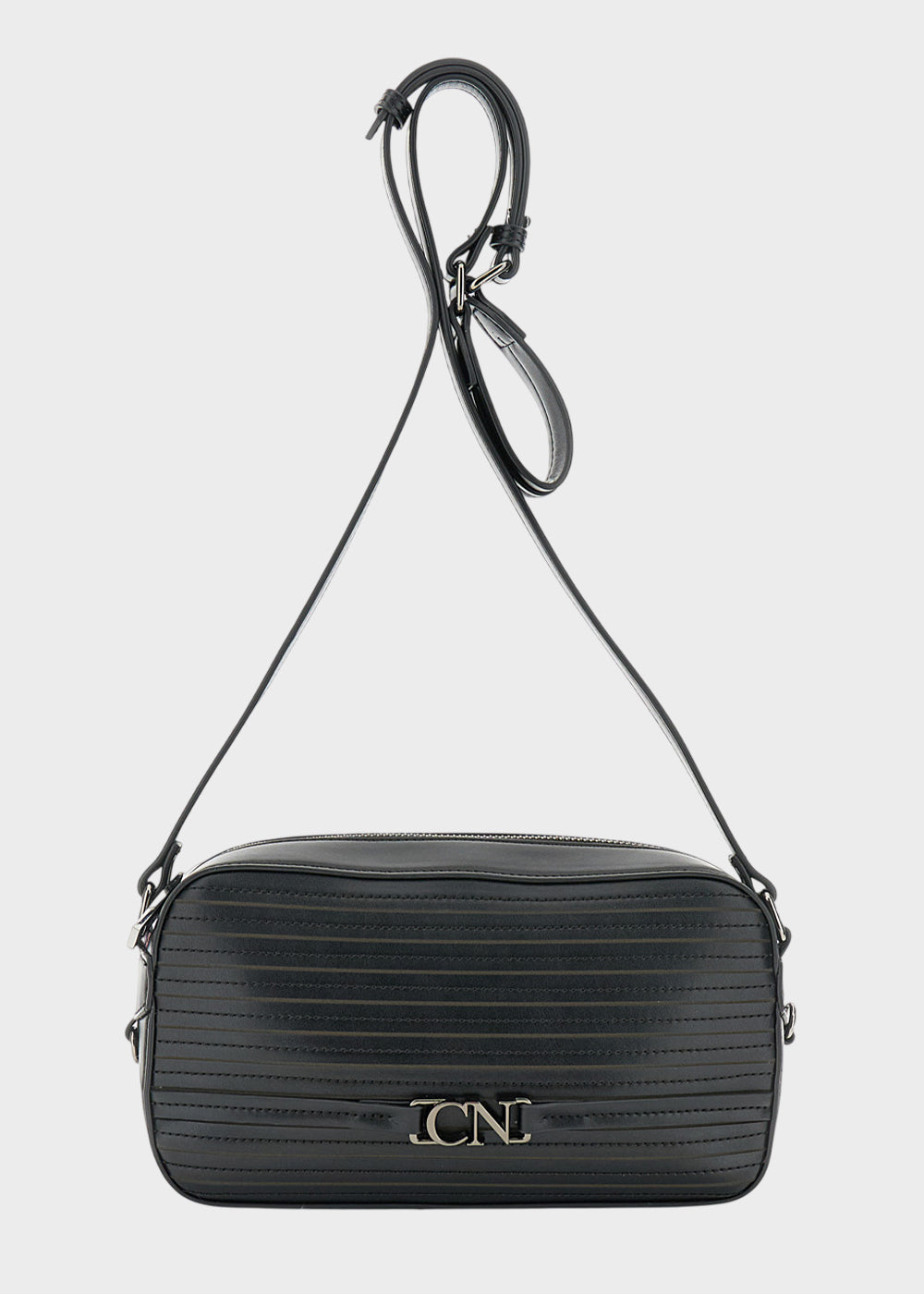 Borsa a tracolla a righe con logo metallico