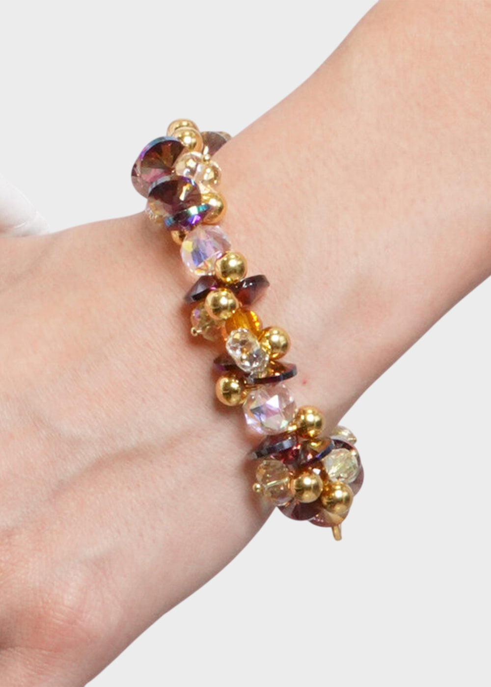 Bracciale elastico in Metallo color oro con pietre multicolore e sfere