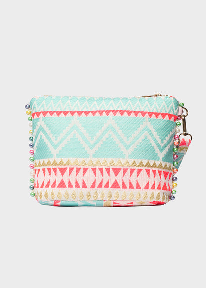Pochette da Mare in tessuto Cassy Indy con perline laterali e manico rimovibile