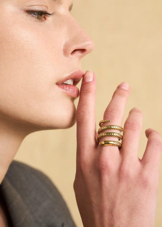 Anello Snake spirale oro in acciaio