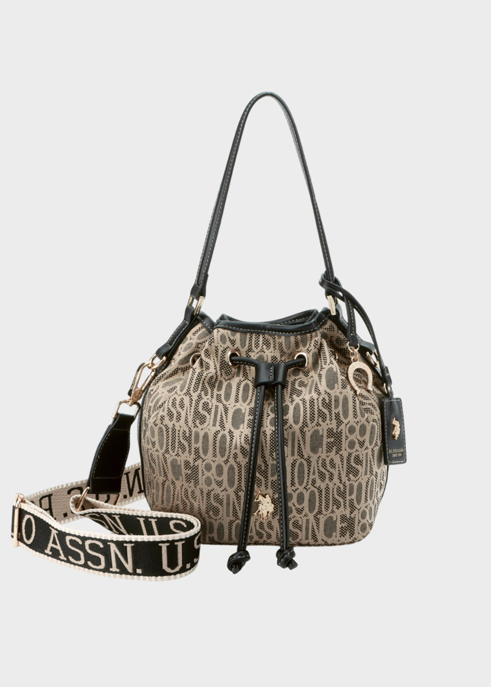 Borsa a secchiello Jacquard in tessuto con tracolla