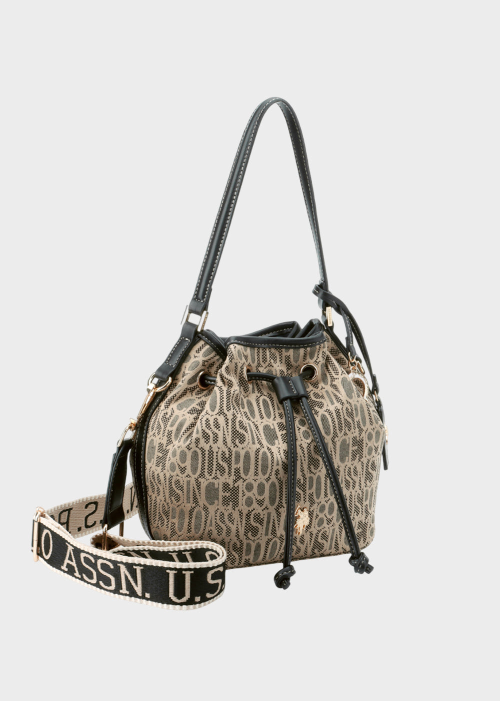 Borsa a secchiello Jacquard in tessuto con tracolla