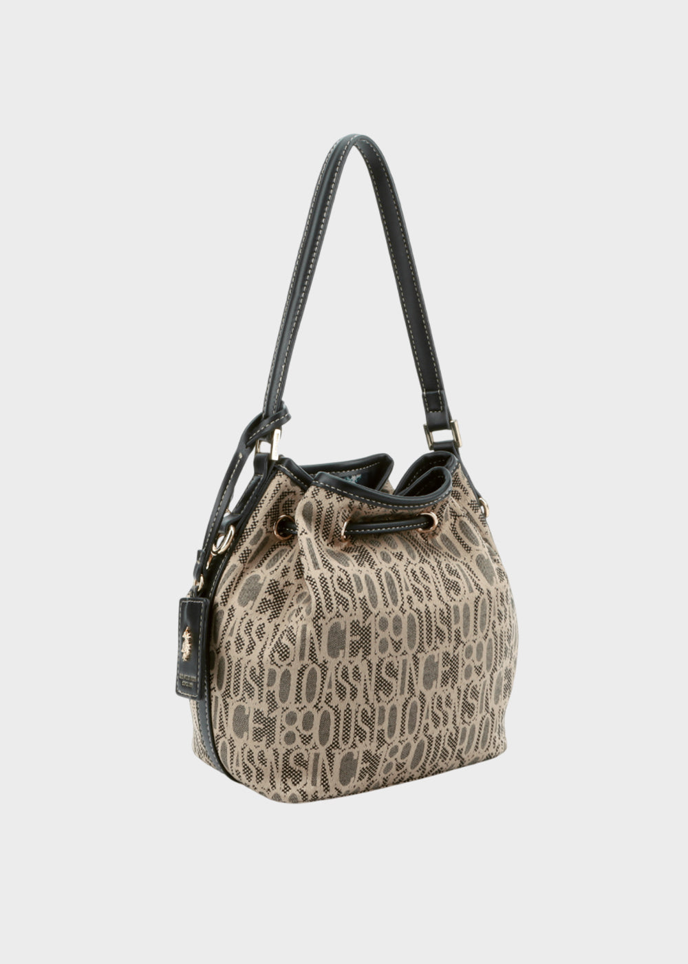 Borsa a secchiello Jacquard in tessuto con tracolla