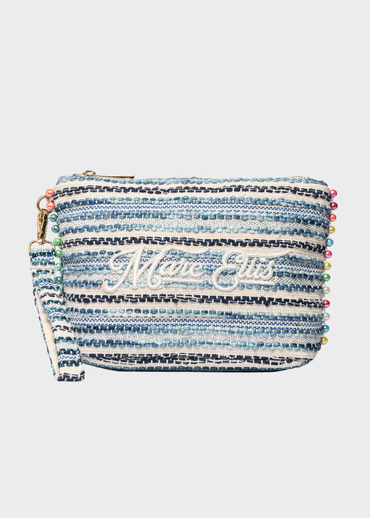 Pochette da Mare in tessuto Cassy Indy con perline laterali e manico rimovibile