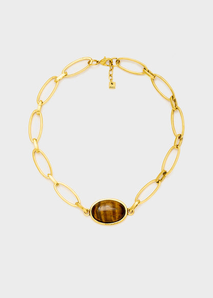 Collana Polly catena e pietra marrone