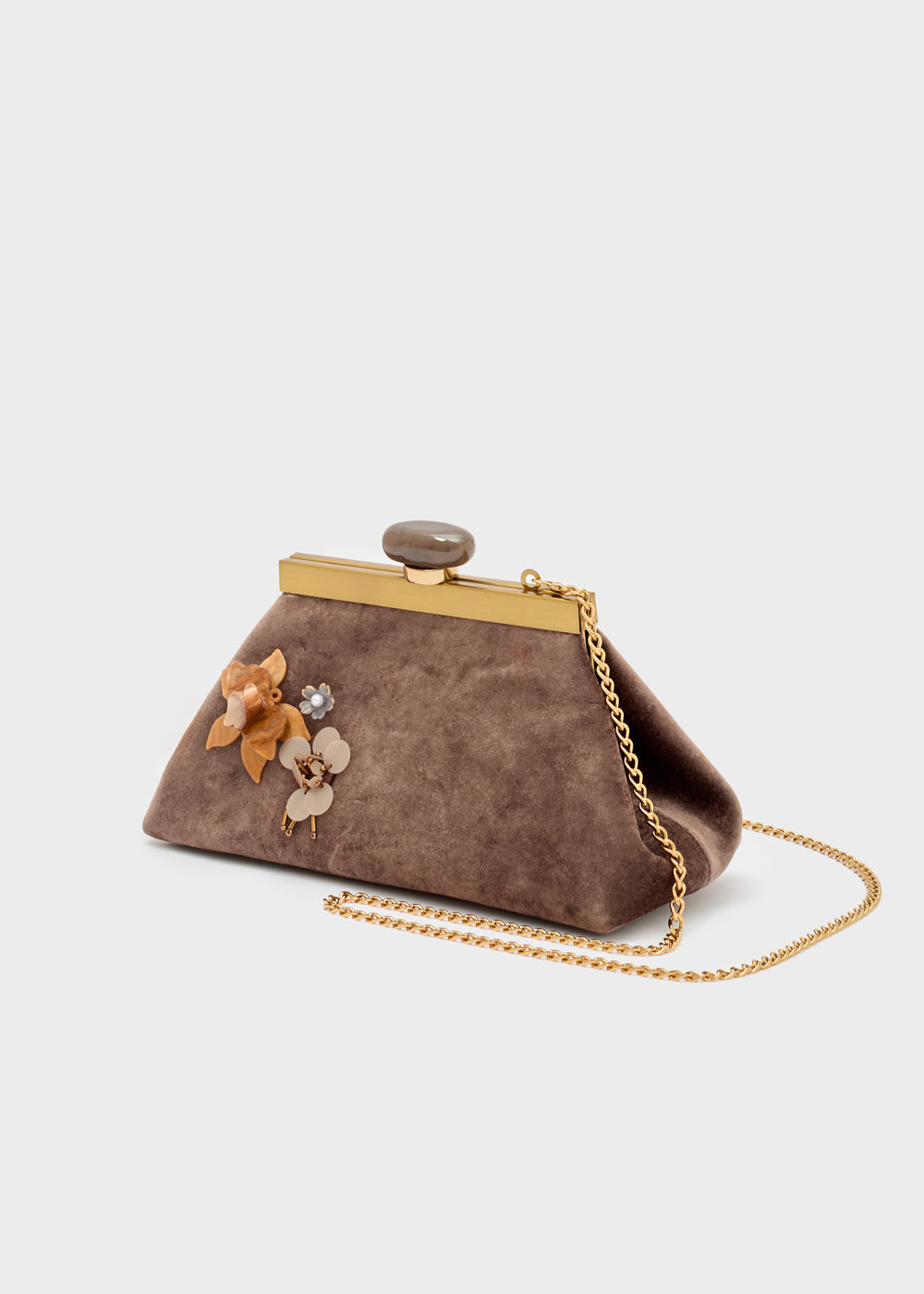 Pochette Malaga a mano con fiori e tracolla a catena