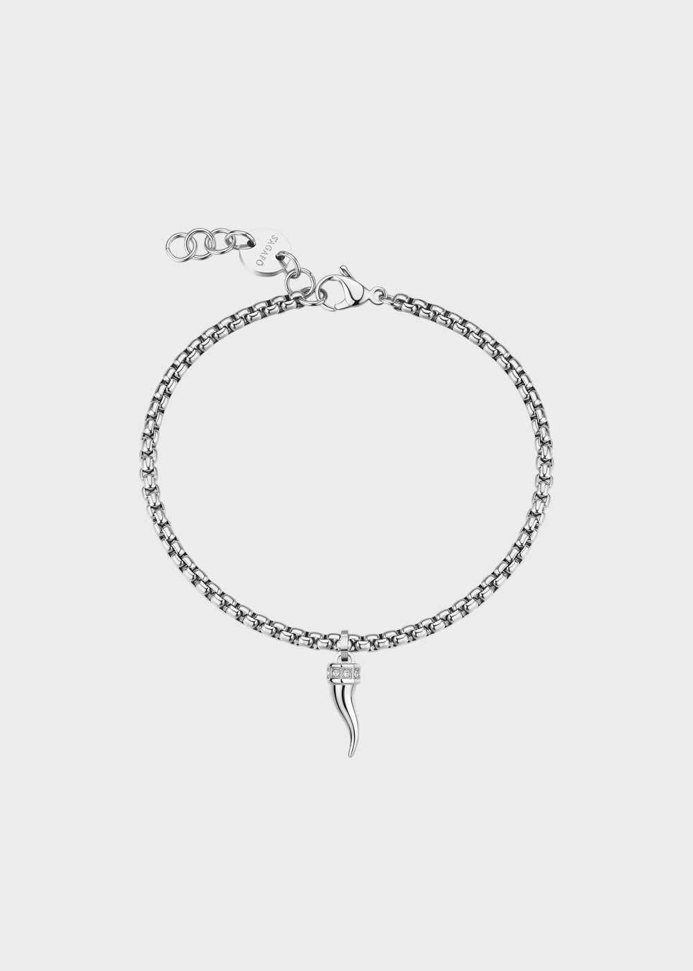 Bracciale Rogue in acciaio con pendente a forma di cornetto e zirconi