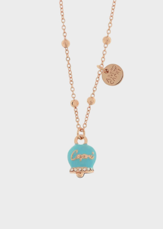 Collana color oro rosa con Campanella Portafortuna Capri Azzurra