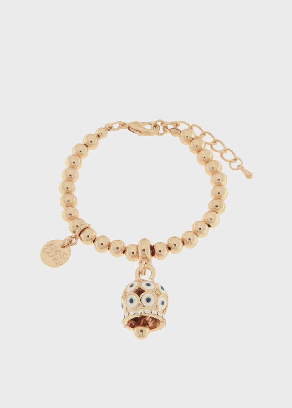 Bracciale in Metallo con campanella a pois bianco e zirconi