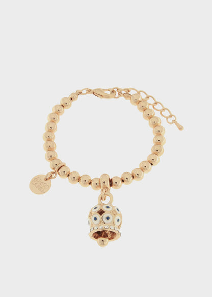 Bracciale in Metallo con campanella a pois bianco e zirconi