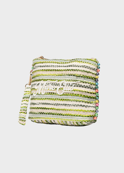 Pochette da Mare in tessuto Cassy Indy con perline laterali e manico rimovibile