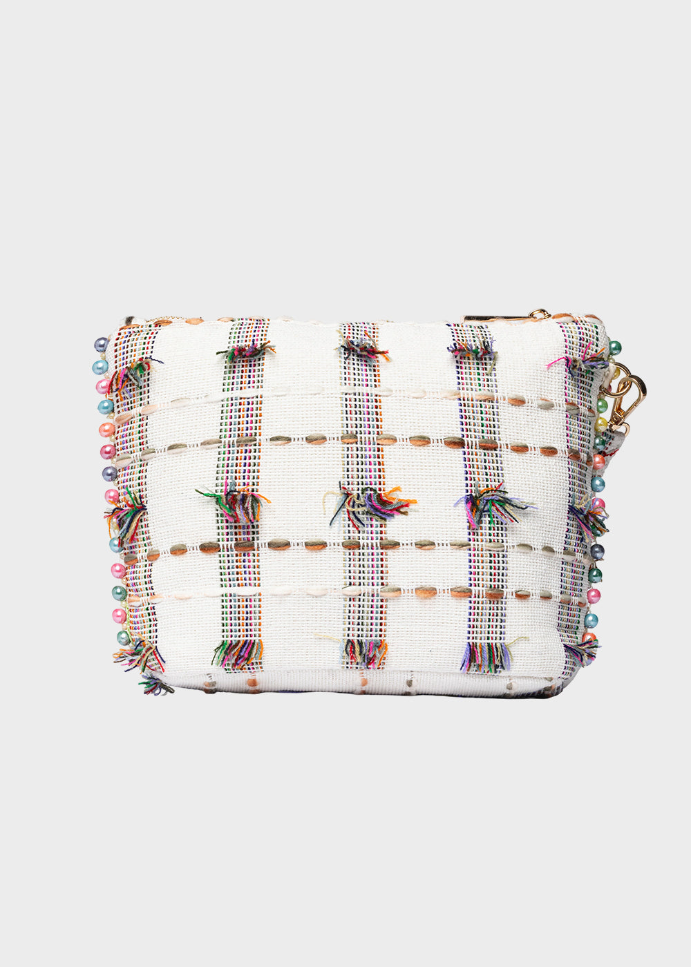 Pochette da Mare in tessuto Cassy Indy con perline laterali e manico rimovibile-3